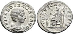 RÖMER RÖMISCHE KAISERZEIT. Iulia Soaemias, 218 - 222 n. Chr. Denar ø 20mm (3,04g). Mzst. Rom. Vs.: IVLIA SOAEMIAS AVG, drapierte Büste n. r. Rs.: VENVS CAE-LESTIS, Venus mit Apfel und Zepterstab n. l.