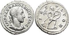 RÖMER RÖMISCHE KAISERZEIT. Severus Alexander, 222 - 235 n. Chr. Denar ø 21mm (4,18g). 232 n. Chr. Mzst. Rom. Vs.: IMP ALEXANDER PIVS AVG, drapierte Panzerbüste mit Lorbeerkanz n. r. Rs.: MARS VLTOR, M