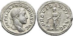 RÖMER RÖMISCHE KAISERZEIT. Severus Alexander, 222 - 235 n. Chr. Denar ø 19mm (2,55g). 232 n. Chr. Mzst. Rom. Vs.: IMP ALEXANDER PIVS AVG, Kopf mit Lorbeerkranz u. Gewand auf l. Schulter n. r. Rs.: PRO