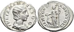 RÖMER RÖMISCHE KAISERZEIT. Iulia Mamaea, 222 - 235 n. Chr. Denar ø 21mm (2,88g). Mzst. Rom. Vs.: IVLIA MAMAEA AVGVSTA, drapierte Büste n. r. Rs.: IVNO CON-SERVATRIX, Juno mit Patera u. Zepter n. l., z