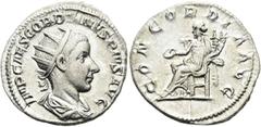 RÖMER RÖMISCHE KAISERZEIT. Gordian III., 238 - 244 n. Chr. Antoninian ø 22mm (3,84g). 240 n. Chr. Mzst. Rom. Vs.: IMP CAES GORDIANVS PIVS AVG, drapierte Panzerbüste mit Strahlenkrone n. r. Rs.: CONCOR