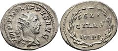 RÖMER RÖMISCHE KAISERZEIT. Philipp I. Arabs, 244 - 249 n. Chr. Antoninian ø 24mm (4,06g). 247 - 249 n. Chr. Mzst. Rom. Vs.: IMP PHILIPPVS AVG, drapierte Panzerbüste mit Strahlenkrone n. r. Rs.: FELI/C