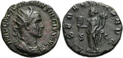 RÖMER RÖMISCHE KAISERZEIT. Traianus Decius, 249 - 251 n. Chr. AE Dupondius ø 24mm (8,74g). Mzst. Rom. Vs.: IMP C M Q TRAIANVS DECIVS AVG, Panzerbüste mit Strahlenkrone u. Gewand auf l. Schulter n. r. 