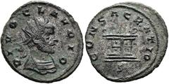 RÖMER RÖMISCHE KAISERZEIT. Divus Claudius Gothicus, ab 270 n. Chr. Antoninian ø 21mm (2,89g). Geprägt unter Aurelian, 270 - 271 n. Chr. Mzst. Siscia. Vs.: DIVO CLAVDIO, Panzerbüste mit Strahlenkrone n