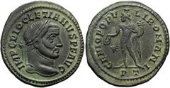 RÖMER RÖMISCHE KAISERZEIT. Diocletian, 284 - 305 n. Chr. AE Follis ø 29mm (8,88g). 296 - 297 n. Chr. Mzst. Ticinum. Vs.: IMP C DIOCLETIANVS P F AVG, Kopf mit Lorbeerkranz n. r. Rs.: GENIO POPV-LI ROMA