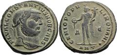 RÖMER RÖMISCHE KAISERZEIT. Constantius I. Chlorus als Caesar, 293 - 305 n. Chr. AE Follis ø 29mm (11,38g). 299 - 300 n. Chr. Mzst. Antiochia. Vs.: FL VAL CONSTANTIVS NOB CAES, Kopf mit Lorbeerkranz n.