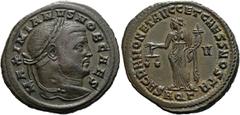 RÖMER RÖMISCHE KAISERZEIT. Galerius als Caesar, 293 - 305 n. Chr. AE Follis ø 29mm (10,26g). 301 n. Chr. Mzst. Aquileia. Vs.: MAXIMIANVS NOB CAES, Kopf mit Lorbeerkranz n. r. Rs.: SACRA MONET AVGG ET 