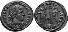 RÖMER RÖMISCHE KAISERZEIT. Constantius II. als Caesar, 324 - 337 n. Chr. AE Follis ø 19mm (2,18g). 335 - 336 n. Chr. Mzst. Aquileia. Vs.: CONSTANTINVS IVN NOB C, drapierte Panzerbüste mit Lorbeerkranz