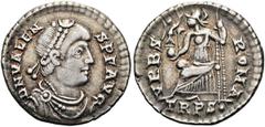 RÖMER RÖMISCHE KAISERZEIT. Valens, 364 - 378 n. Chr. Siliqua ø 18mm (1,85g). Mzst. Treveris. Vs.: D N VALEN-S P F AVG, drapierte Panzerbüste mit Perlendiadem n. r. Rs.: VRBS ROMA / TR PS · , Roma mit 