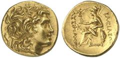 THRAKISCHE KÖNIGE UND DYNASTEN Lysimachos, 305 - 281 v. Chr. Stater (8,35g). 3. Jh. v. Chr. Mzst. unbest. Vs.: Kopf Alexanders d. Gr. mit Diadem u. Ammonshorn n. r. Rs.: BASILEWS LUSIMACOU, Athena mit