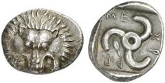 LYKIEN DYNASTEN. Mithrapata Stater (9,74g). 390 / 370 v. Chr. Mzst. unbestimmt Vs.: Frontaler Löwenskalp. Rs.: 'Mithrrp', Triskeles, im Feld Gerstenkorn. Traité II/2, 451; SNG Aul. 4245; Olcay - Morkh
