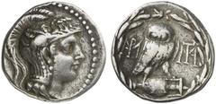ATTIKA ATHEN. Tetradrachme des Neuen Stils (16,51g). 86 - 84 v. Chr. Vs.: Kopf der Athena mit attischem Helm nach r. Rs.: A-QE, Eule auf Amphora zwischen zwei Monogram­men. Thompson 1313ff. RR! Tönung