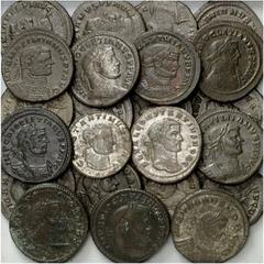 Tetrarchie AE Folles, verschiedene Kaiser der 1. und 2. Tetrarchie. VERKAUFT WIE BESEHEN, KEINE RÜCKGABE / SOLD AS IS, NO RETURN. 38 Stück! Teils mit Silbersud, braune Patina, ss