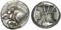 LYKIEN Stater ca. 500 / 480 v. Chr. unbestimmt 8.82 g. Vs.: Eberprotome l. mit Perlstab an der Schulter, dahinter gepunktete Zierleiste. Rs.: Vertieftes Feld mit erhabenen diagonalen Linien. Vismara, 
