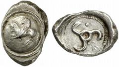 LYKIEN Stater 460 / 440 v. Chr. unbestimmt. 9.89 g. Vs.: Nach l. abhebender Pegasos auf Rundschild. Darunter Punkt. Rs.: Triskeles in rundem Incusum. In den Feldern Punkt und lykisches Zeichen. Traité