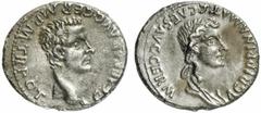 Caligula Caligula, 37 - 41 n. Chr. Denar 37 - 38 n. Chr. Lugdunum. 3.04 g. Vs.: C CAESAR AVG GERM P M TR POT, Kopf des Caligula mit Lorbeerkranz n. r. Rs.: AGRIPPINA MAT C CAES AVG GERM, drapierte Büs