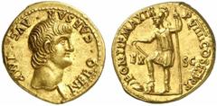 Nero Nero, 54 - 68 n. Chr. Aureus 62 - 63 n. Chr. Lugdunum. 7.75 g. Vs.: NERO CAESAR AVG IMP, Kopf n. r. Rs.: PONTIF MAX TR P VIIII COS IIII P P / EX - S C, Roma mit Lanze u. Parazonium steht n. l., w