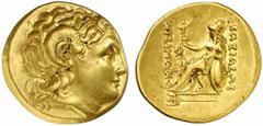 THRAKISCHE KÖNIGE UND DYNASTEN Lysimachos, 305 - 281 v. Chr. Stater, ca. 215 v. Chr. Byzantium. 8.41 g. Vs.: Kopf Alexanders d. Gr. mit Diadem und Ammonshorn n. r. Rs.: ΒΑΣΙΛΕΩΣ ΛΥΣΙΜΑΞΟΥ, Athena mit 