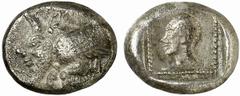 LYKIEN Uvug 1/4 Stater 470 / 440 v. Chr. unbestimmt 2.83 g. Vs.: Geflügelte androkephale Stierprotome n. l. Rs.: Aphroditekopf l. Vismara II, 91. ss