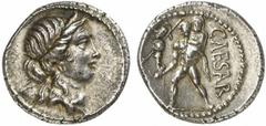 C. Iulius Caesar C. Iulius Caesar, 47 - 46 v. Chr. Denar in Afrika. 3.92 g. Vs.: Kopf der Venus mit Stephane n. r. Rs.: CAESAR, Aeneas trägt seinen Vater Anchises u. das Palladium. Cr. 458/1; Syd. 101