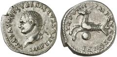 Titus Titus, 79 - 81 n. Chr. Denar 80 n. Chr. Rom. 3.45 g. Vs.: IMP TITVS CAES VESPASIAN AVG P M, Kopf mit Lorbeerkranz n. l. Rs.: TR P VIIII IMP XIIII COS VII, Capricorn auf Globus. RIC 38. R! Leicht