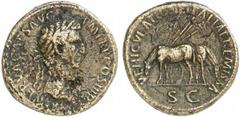 Nerva Nerva, 96 - 98 n.Chr. Sesterz 97 n. Chr. Rom. 27.52 g. Vs.: IMP NERVA CAES AVG P M TR P COS III PP, Kopf mit Lorbeerkranz n. r. Rs.: VEHICVLATIONE ITALIAE REMISSA / S - C, zwei grasende Maultier