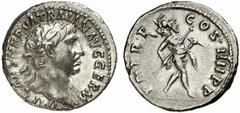 Trajan Trajan, 98 - 117 n. Chr. Denar 101 - 102 n. Chr. Rom. 3.21 g. Vs.: IMP CAES NERVA TRAIAN AVG GERM, Kopf mit Lorbeerkranz n. r. Rs.: P M TR P COS IIII P P, Mars mit Tropaeum u. Lanze schreitet n