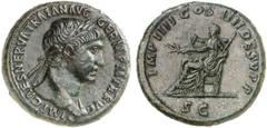 Trajan Trajan, 98 - 117 n. Chr. Sesterz 103 n. Chr. Rom. 25.82 g. Vs.: IMP CAES NERVAE TRAIAN AVG GERM P M TR P VI, Kopf mit Lorbeerkranz n. r. Rs.: IMP IIII COS IIII DES V P P / S - C, Pax mit Zweig 