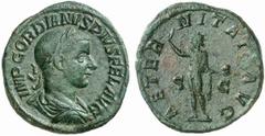 Gordian III. Gordian III., 238 - 244 n. Chr. Sesterz 241 - 243 n. Chr. Rom. 20.80 g. Vs.: IMP GORDIANVS PIVS FEL AVG, drapierte Panzerbüste mit Lorbeerkranz n. r. Rs.: AETER-NITAT[I] AVG, im Feld S - 