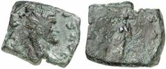 Claudius Gothicus Claudius Gothicus, 268 - 270 n. Chr. Dupondius 6.56 g. Vs.: IMP CLAVDIVS AVG, Kopf mit Strahlenkrone n.r. Rs.: [...]S AVG, weibliche Personifikation. Schwarzgrüne Patina, ss Umgearbe
