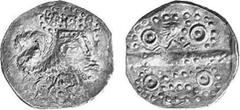 KELTEN MITTLERE UND UNTERE DONAU Nachahmungen der Tetradrachmen von Thasos Objekt-Nr.: 1039 Klasse VI: abweichende Typen Tetradrachme, (16,26 g.), Vs.: Sehr stark stilisierter Kopf des Dionysos n. r. 