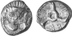 GRIECHEN AB KÖNIGREICH BOSPORUS LYKIEN DYNASTEN Objekt-Nr.: 1482 Perikle, Tetrobol, (2,78 g.), 380 / 360 v. Chr. Mzst. unbestimmt. Vs.: Frontaler Löwenskalp. Rs.:"perikle" um Triskeles. SNG Aul. 4255;