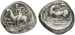 GRIECHEN KILIKIEN Stater (10,48g). ca. 425 - 400 v. Chr. Vs.: Nackter Jüngling mit Peit­sche springt von einem n. l. galoppierenden Pferd. Rs.: Ziegenbock n. l. gelagert, darunter Keule. Vismara, Ripo