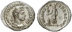 RÖMER RÖMISCHE KAISERZEIT Elagabal, 218 - 222 n. Chr. Denar (3,23g). Mzst. Rom. Vs.: IMP ANTONINVS PIVS AVG, drapierte Büste mit Lorbeerkranz u. "Horn" n. r. Rs.: SVMMVS SA-CERDOS AVG, Elagabal mit Zw