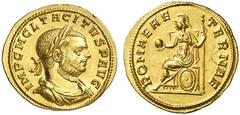 RÖMER RÖMISCHE KAISERZEIT Tacitus, 275 - 276 n. Chr. Aureus (4,36g). Mzst. Siscia. Vs.: IMP C M CL TACITVS P AVG, drapierte Panzerbüste mit Lorbeerkranz n. r. Rs.: ROMAE AE-TERNAE, Roma n.l. auf Schil