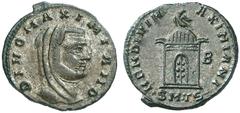 RÖMER RÖMISCHE KAISERZEIT Divus Galerius, ab 311 n. Chr. AE Follis (4,35g). 311 - 313 n. Chr. Mzst. Thessalonica. Vs.: DIVO MAXIMIANO, Kopf capite velato n. r. Rs.: MEM DIVI M-AXIMIANI / B (sic!) / ·S