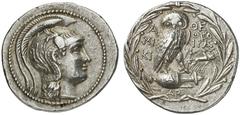 GRIECHEN ATTIKA ATHEN Tetradrachme des Neuen Stils (16,92g). 137/136 v. Chr. Vs.: Kopf der Athena mit attischem Helm nach r. Rs.: A-ΘE, Eule auf Amphora, Beamte: MIKI; ΘEOΦΡA, auf der Amphora A, darun