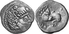 KELTEN MITTLERE UND UNTERE DONAU Nachahmungen der Tetradrachmen und Teilstücke Philipps II. Objekt-Nr.: 1027 Mit liegendem Achter Tetradrachme, (10,00 g.), Vs.: Stilisierter Zeuskopf mit spitzovalen H