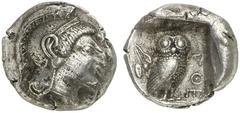 GRIECHEN ATTIKA ATHEN Tetradrachme (16,89g). 500 - 483 v. Chr. Vs.: Athenakopf mit attischem Helm n. r. Rs.: AΘE, Eule n. r. Dahinter Olivenzweig. Svoronos Taf. 3 ­ 5; Seltman Group G. Gutes ss