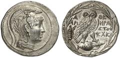 GRIECHEN ATTIKA ATHEN Tetradrachme des Neuen Stils (16,72g). 136/135 v. Chr. Vs.: Kopf der Athena mit attischem Helm nach r. Rs.: A-ΘE, Eule auf Amphora, Beamte: HΡA / AΡI/ΣTOΦ / EXE, auf der Amphora 