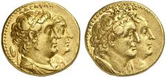 GRIECHEN ÄGYPTEN KÖNIGREICH DER PTOLEMÄER Ptolemaios II. Philadelphos, 283 - 246 v.Chr. Oktodrachme (27,65g). Mzst. Alexandria. Vs.: AΔEΛΦΩN, gestaffelte Büsten des Ptolemaios II. und der Arsinoe II.,