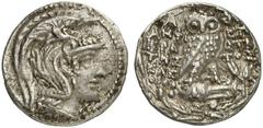 GRIECHEN ATTIKA ATHEN Tetradrachme des Neuen Stils (16,27g). 101/100 v. Chr. Vs.: Kopf der Athena mit attischem Helm nach r. Rs.: A-ΘE, Eule auf Amphora, Beamte: AMΦI/KΡA/THΣ / EΠI/ΣTΡA/TOΣ / KΛEO/MA,