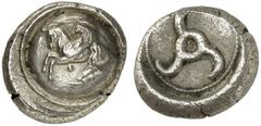 GRIECHEN LYKIEN UNBESTIMMTER DYNAST Stater (9,98g). 460 / 440 v. Chr. Mzst. unbestimmt. Vs.: Nach l. abhebender Pegasos auf Rundschild. Darunter Punkt. Rs.: Triskeles mit Punkt in rundem Incusum. Trai