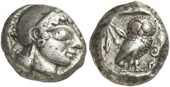 GRIECHEN ATTIKA ATHEN Tetradrachme (17,15g). 500 - 483 v. Chr. Vs.: Athenakopf mit attischem Helm n. r. Rs.: AΘE, Eule n. r. Dahinter Olivenzweig. Svoronos Taf. 4. Seltman Group G; SNG Cop. 16; SNG Mü