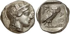 GRIECHEN ATTIKA ATHEN Tetradrachme (17,13g). nach 449 v. Chr. Vs.: Kopf der Athena mit attischem Helm und Lorbeerkranz n. r. Rs.: AΘE, Eule, Olivenzweig und Mondsichel. Starr Taf. 22f. vz