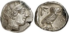 GRIECHEN ATTIKA ATHEN Tetradrachme (17,14g). nach 449 v. Chr. Vs.: Kopf der Athena mit attischem Helm und Lorbeerkranz n. r. Rs.: AΘE, Eule, Olivenzweig und Mondsichel. Starr Taf. 22f. vz Erworben bei