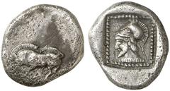 GRIECHEN LYKIEN UNBESTIMMTER MÜNZHERR. 1/3 Stater (2,68g). ca. 480 / 460 v. Chr. Vs.: Eber n. l. Rs.: Bärtiger, spätarchaischer Kopf des Ares mit korinthischem Helm n. l. Vismara, Lycia ­ ; Traité ­ ;