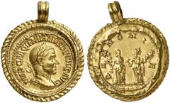 RÖMER RÖMISCHE KAISERZEIT Traianus Decius, 249 - 251 n. Chr. Aureus (7,69g). Mzst. Rom. Vs.: IMP C M Q TRAIANVS DECIVS AVG, drapierte und gepanzerte Büste mit Lorbeerkranz n. r. Rs.: PANNONIAE, die Pe