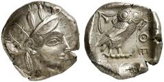 GRIECHEN ATTIKA ATHEN Tetradrachme (17,01g). nach 449 v. Chr. Vs.: Kopf der Athena mit attischem Helm und Lorbeerkranz n. r. Rs.: AΘE, Eule, Olivenzweig und Mondsichel. Starr Taf. 22f. Schrötlingsriss