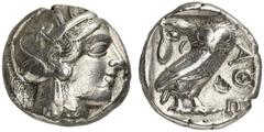 GRIECHEN ATTIKA ATHEN Tetradrachme (16,69g). nach 449 v. Chr. Vs.: Kopf der Athena mit attischem Helm und Lorbeerkranz n. r. Rs.: AΘE, Eule, Olivenzweig und Mondsichel. Starr Taf. 22f. Zarte Tönung, R